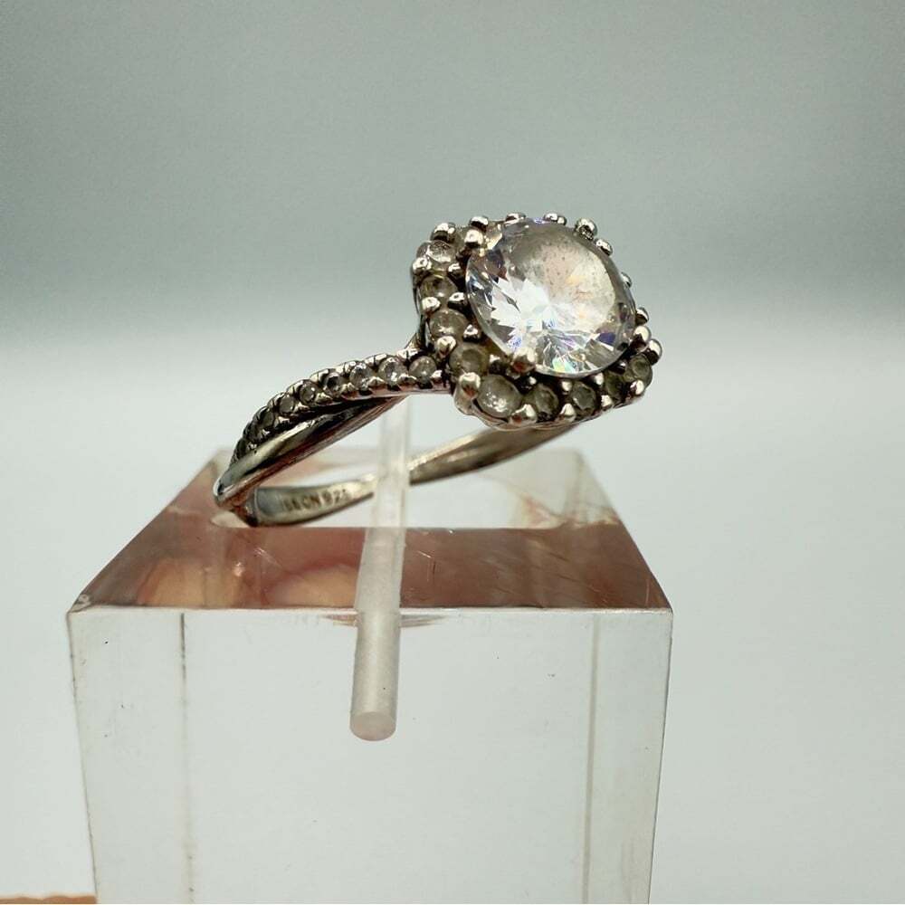 Faux Engagement Glamour Ring Marked 925 with CZ Stones - Size 8 - Picture 9 of 16